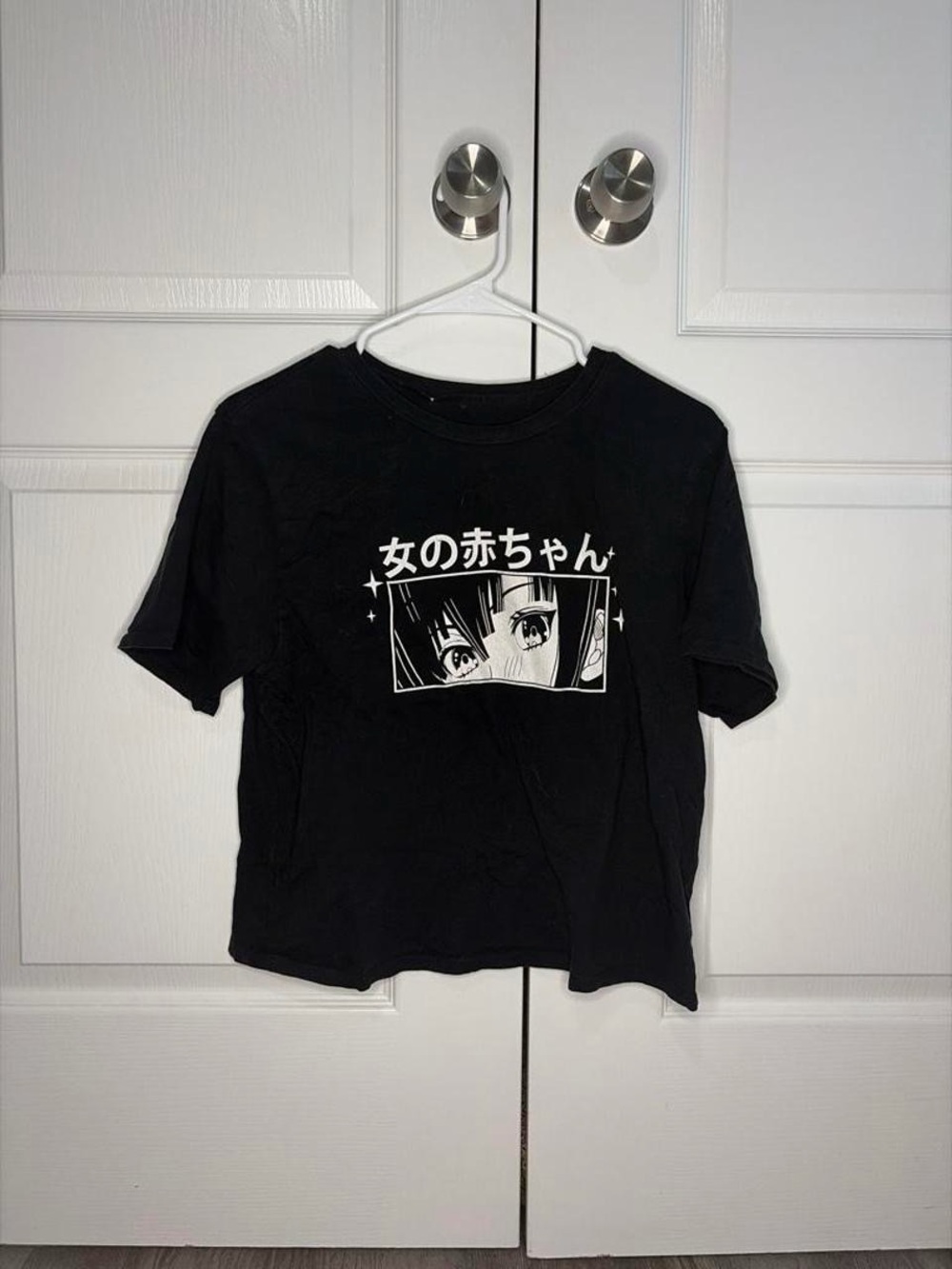 Black Anime Graphic Tee with Japanese Text